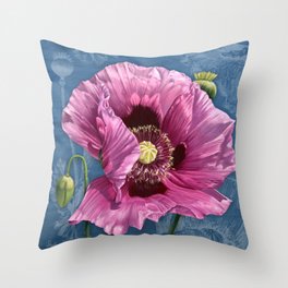 Realistic Bright Pink Poppy Throw Pillow
