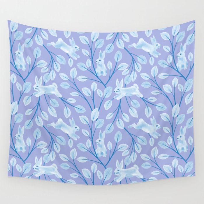 Spring Bunny Pattern in Lavender Lilac Watercolor Wall Tapestry