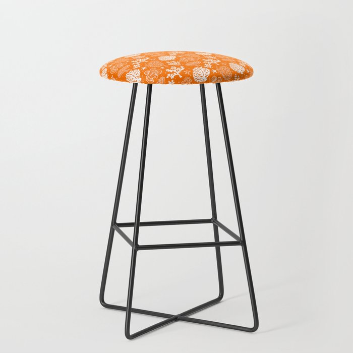 Orange And White Coral Silhouette Pattern Bar Stool