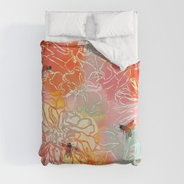 Flowers with busy Bees  Duvet Cover