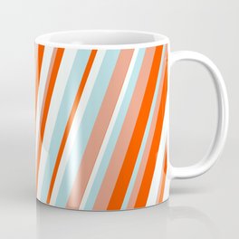 [ Thumbnail: Dark Salmon, Red, Mint Cream, and Powder Blue Colored Lined Pattern Coffee Mug ]