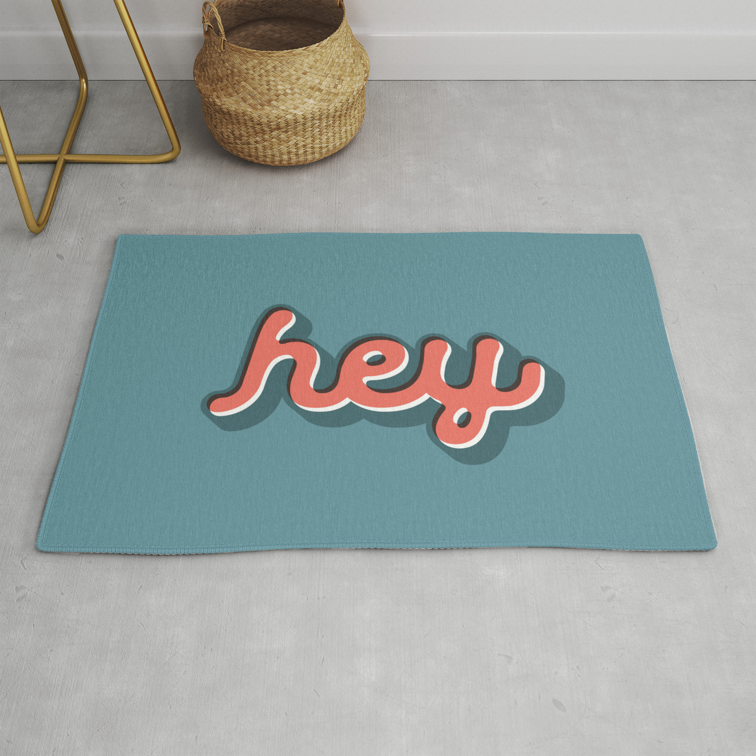 Hey Blue Red Typography Print Funny Poster Letterpress Style