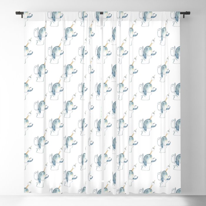 Narwhal in the bathroom painting watercolour Blackout Curtain