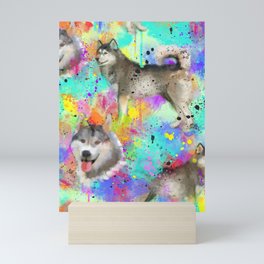 Husky Brightly Colored and Paint Splattered Mini Art Print