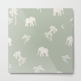 Boho elephant & palm trees - island vibes ivory sage green Metal Print