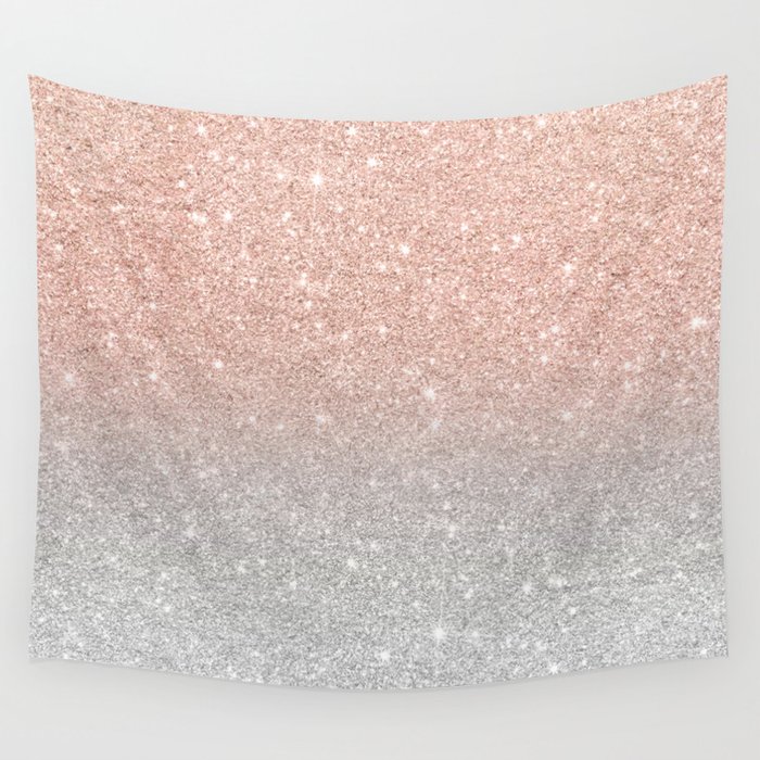 Modern Trendy Rose Gold Glitter Ombre Silver Glitter Wall