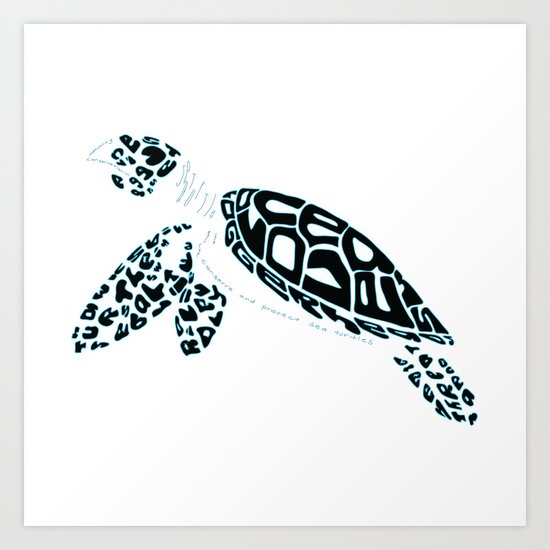 Calligram Sea Turtle Art Print