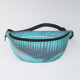 Turquoise Teal Jeweled-Tone Blue Palm Leaves Fanny Pack