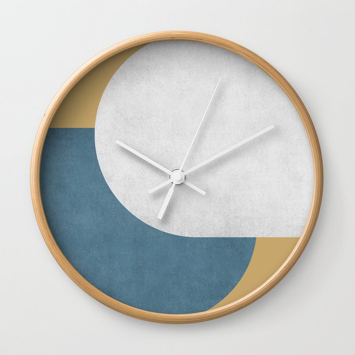 Halfmoon Colorblock - White Blue on Gold Wall Clock