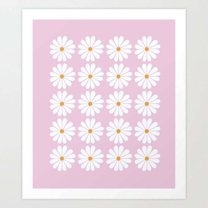 Love Me - Love Me Not - white daisies on pink background Art Print