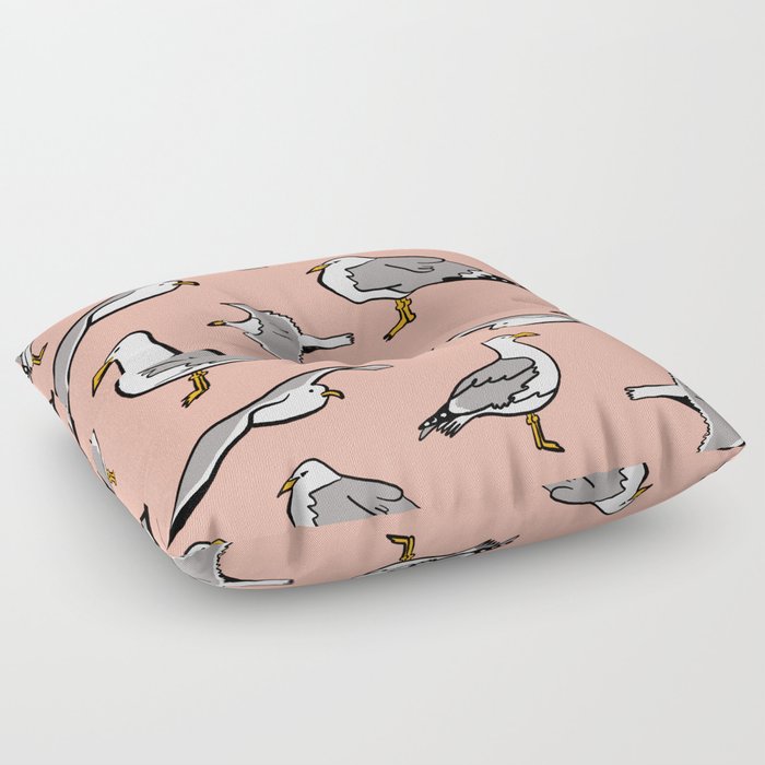 Seagulls by the Seashore Pink Floor Pillow