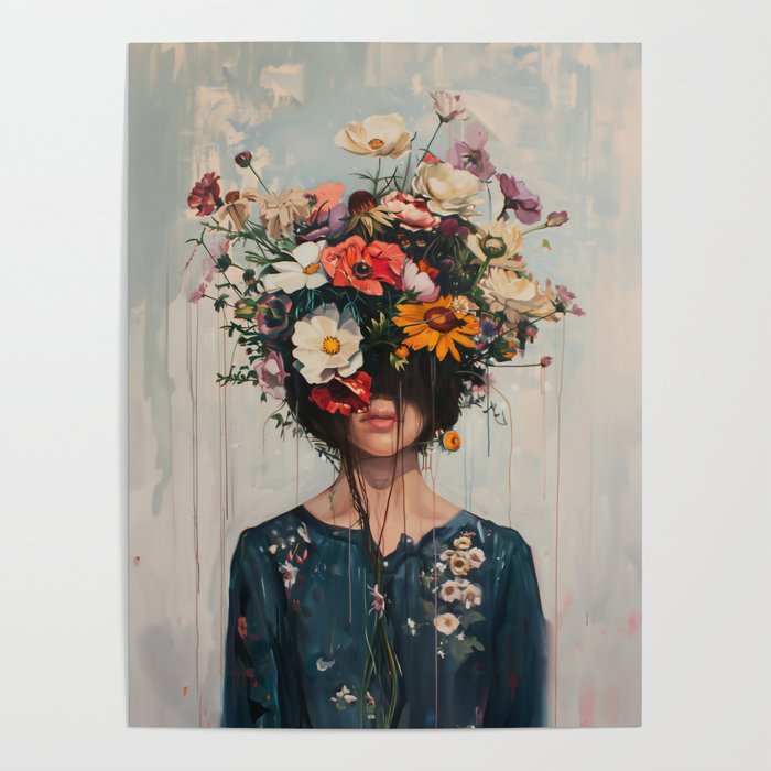 Girl With Flowers Poster