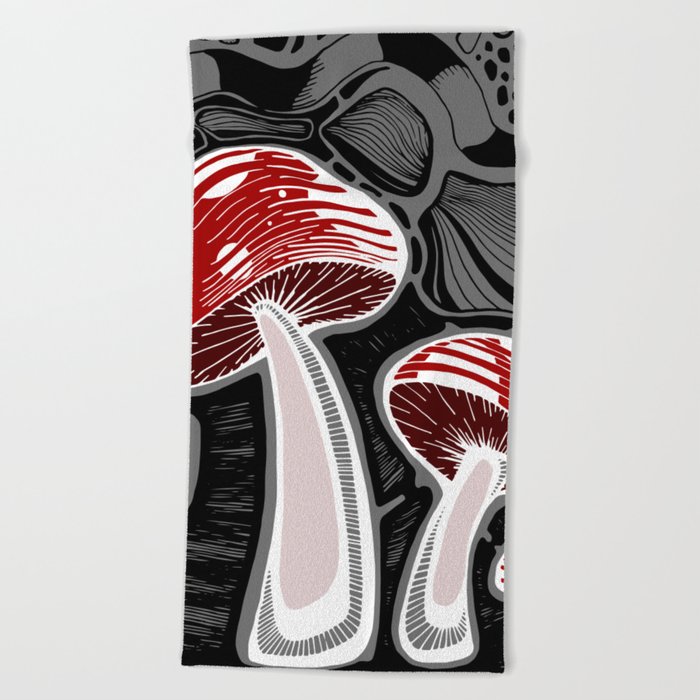 Mushroom Forest: Glowing Red Beach Towel