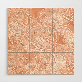 Modern tan copper terracotta watercolor floral white boho hand drawn pattern Wood Wall Art