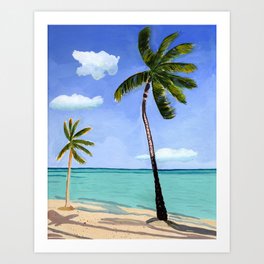 Tropical Island with Palm Trees in Gouache Art Print