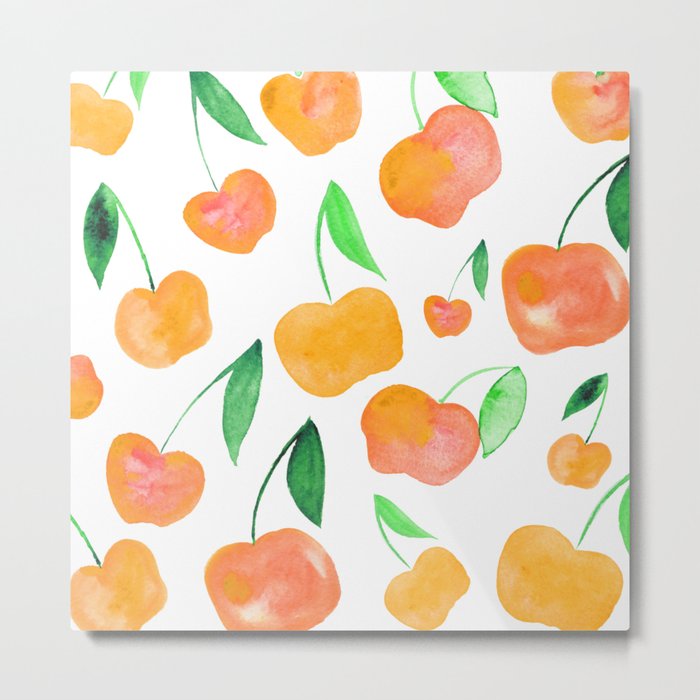 Watercolor cherries - orange and green Metal Print