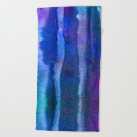 Blue abstract watercolor stripes Beach Towel
