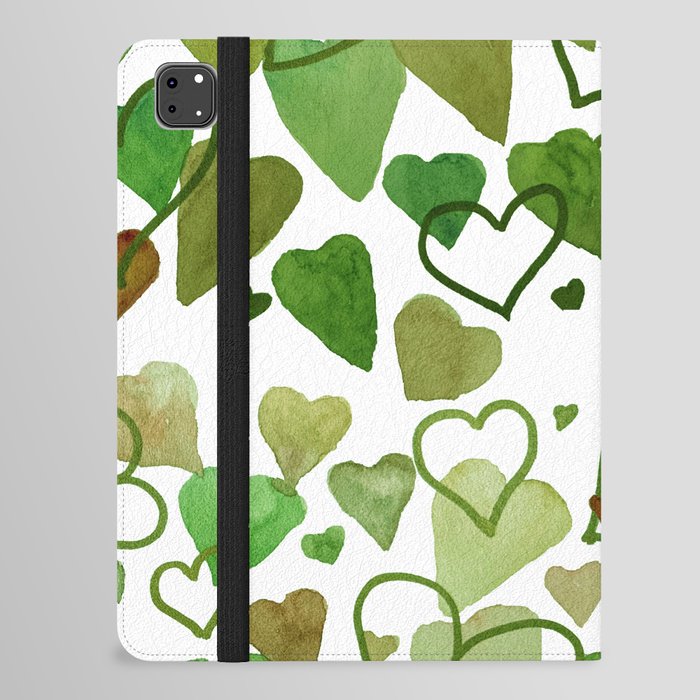 Watercolour Hearts Green iPad Folio Case