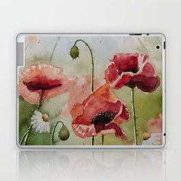 3 Red Poppies Watercolor Painting Laptop & iPad Skin
