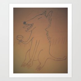 Yuppie wolf Art Print | Pencil, Drawing, Absurd, Animal, Simple, Funny, Digital 