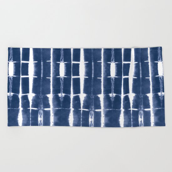 Shibori Stripes 3 Indigo Blue Beach Towel