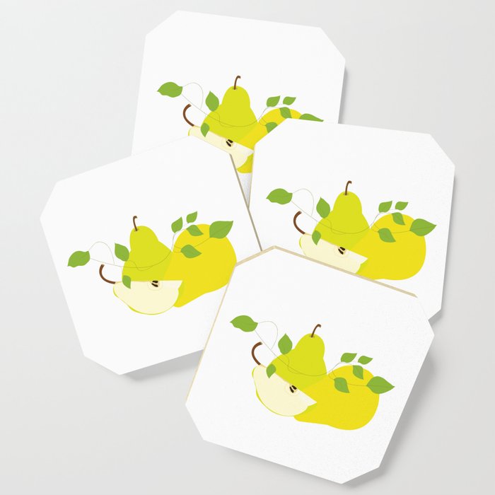 Yellow pears with surrounding green leaves Coaster