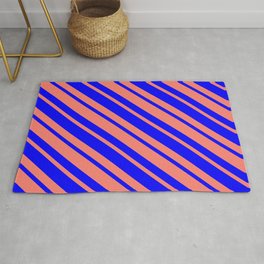 [ Thumbnail: Blue & Salmon Colored Lined Pattern Rug ]