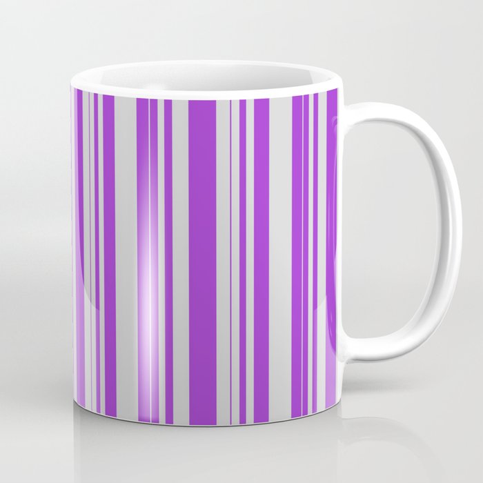 Light Gray & Dark Orchid Colored Striped/Lined Pattern Coffee Mug