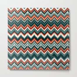 8-Bit Ikat Pattern – Teal & Coral Metal Print