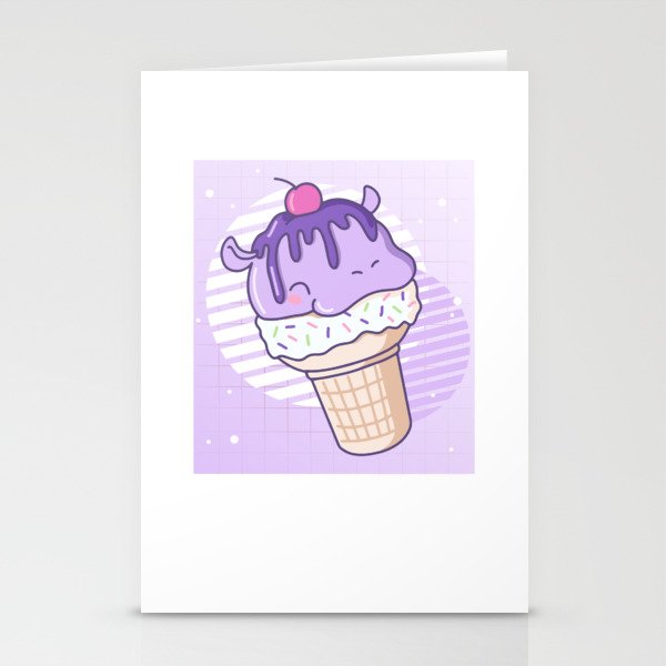 Funny Hippo Ice Cream Cute Kawaii Aesthetic Stationery Cards