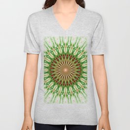 Warm green and red mandala V Neck T Shirt