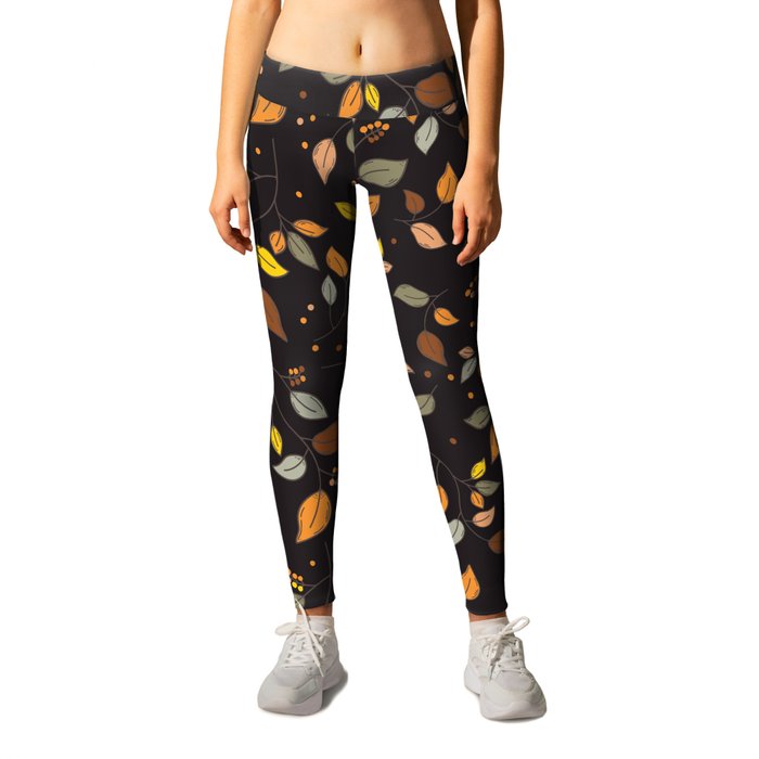 Autumn berries and leaves in warm colors Leggings