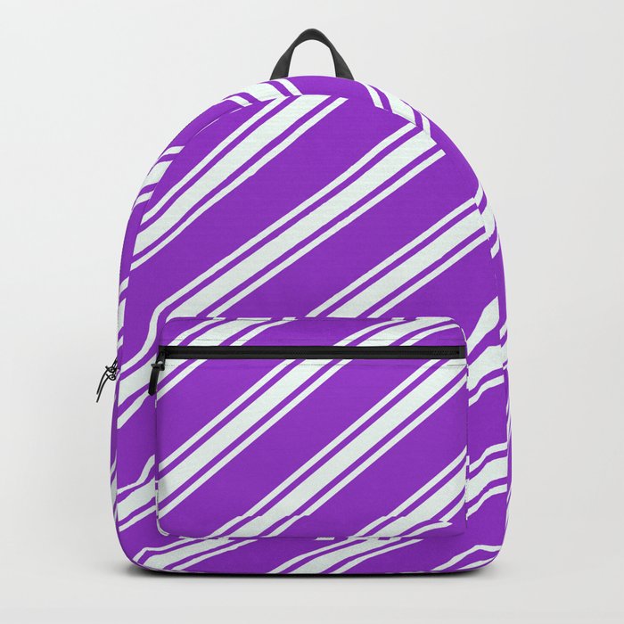 Dark Orchid & Mint Cream Colored Pattern of Stripes Backpack