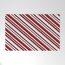 [ Thumbnail: Light Cyan & Maroon Colored Lined/Striped Pattern Welcome Mat ]