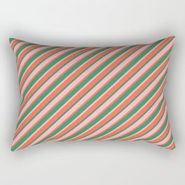[ Thumbnail: Sea Green, Light Pink, and Red Colored Lined/Striped Pattern Rectangular Pillow ]