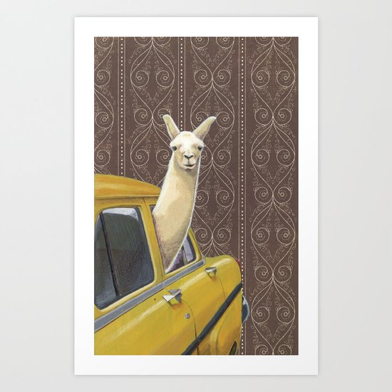 Taxi Llama Art Print