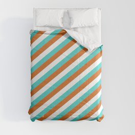 [ Thumbnail: Chocolate, White, and Turquoise Colored Stripes Pattern Comforter ]