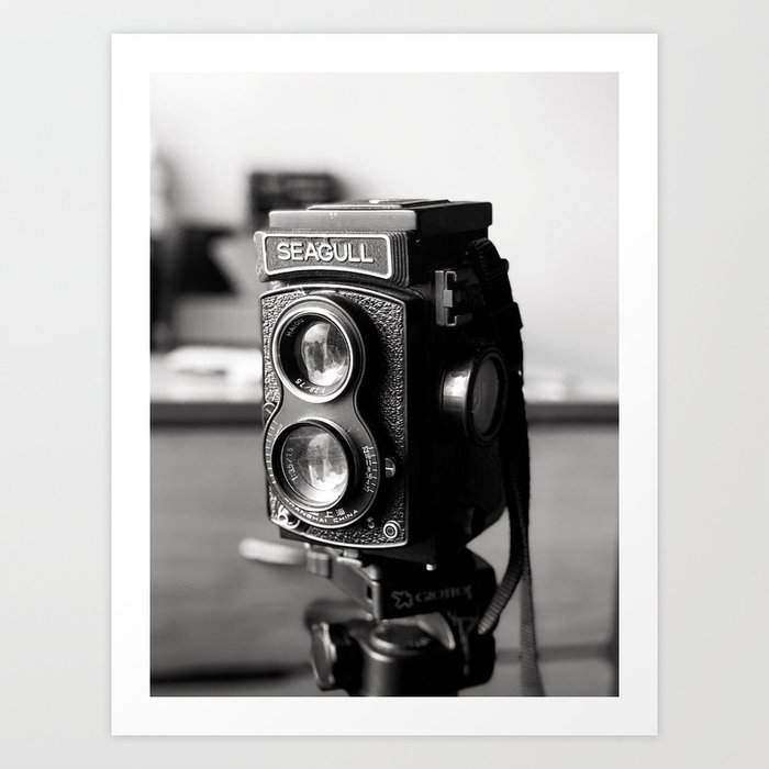 Vintage Camera Tri-pod Seagull black and white photograph - photography - photographs wall decor Art Print