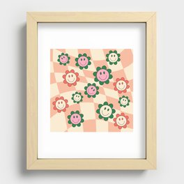 Peach 60s Groovy Gingham Happy Face Recessed Framed Print