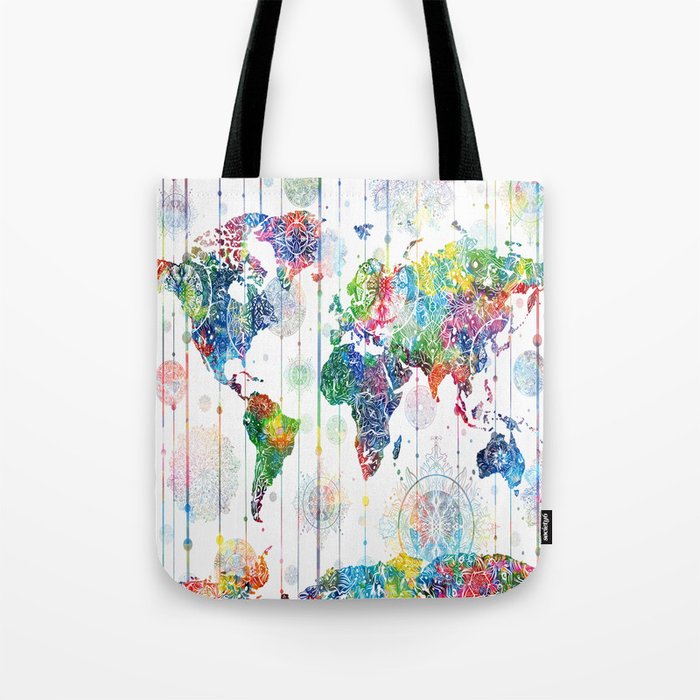 world map mandala white Tote Bag
