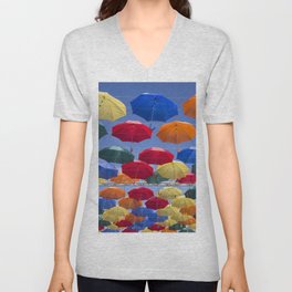 Colorful umbrellas Sunny day Blue sky  V Neck T Shirt