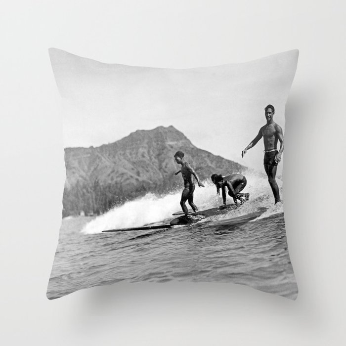 Surfing Diamond Head, Hawaii 2 Throw Pillow