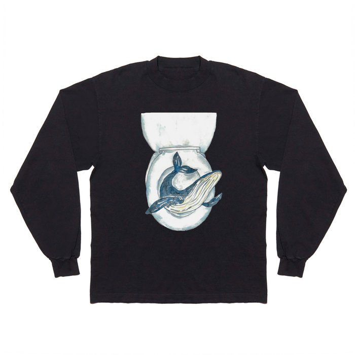 Whale in the bathroom painting watercolour  Long Sleeve T Shirt