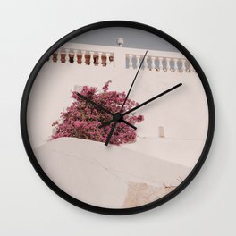 Mediterranean House Pastel Pink Flower Facade  Wall Clock