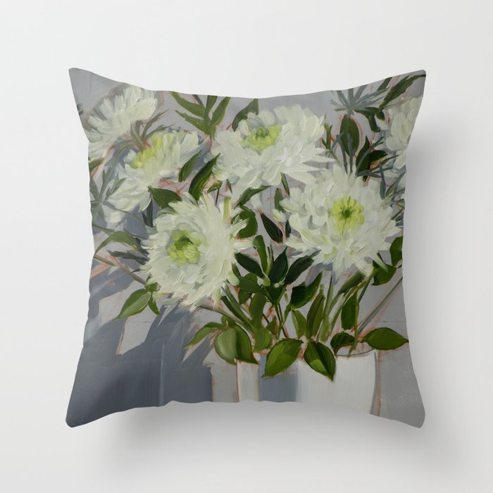 White Chrysanthemums Throw Pillow