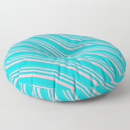 [ Thumbnail: Light Pink & Dark Turquoise Colored Striped Pattern Floor Pillow ]