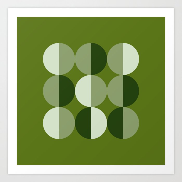 Retro circles grid green Art Print