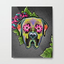 Mastiff in Fawn - Day of the Dead Sugar Skull Dog Metal Print | Bull, English, Dog, Dayofthedead, Mastiff, Mexican, Flowers, Molosser, Candy, Diademuertos 