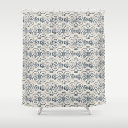 Farmhouse Scoll Diamond Ikat Pattern - Cream Navy Shower Curtain