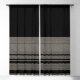Organic Stripes - Minimalist Textured Line Pattern in Almond Cream and Black Blackout Curtain